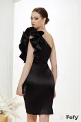 Rochie de ocazie Fofy neagra elegantă din tafta cu volane maxi pe un umar picture - 2