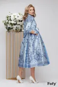 Rochie de ocazie lunga de LUX din tafta bleu imprimata cu decolteu petrecut picture - 2