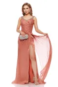 Rochie de ocazie lunga de LUX spectaculoasa din voal usor satinat dusty rose cu aplicatii sofisticate de cristale picture - 1