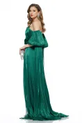 Rochie de ocazie lunga de LUX spectaculoasa din voal usor satinat verde cu maneci detasabile picture - 2