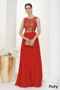 Rochie de ocazie rosie lunga din voal accente aurii picture - 1