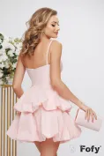 Rochie de ocazie sofisticata roz din tafta premium cu bust buretat si accesoriu floral cu cristale picture - 3