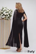 Rochie de ocazie spectaculoasa neagra lunga cu maneci diafane si aplicatii de perle si strasuri picture - 3