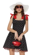 Rochie de vara mini cu buline cupe buretate contur si fundite rosii picture - 1