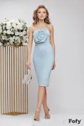 Rochie eleganta de ocazie baby blue cu corset floare maxi si contururi de strasuri picture - 1