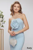 Rochie eleganta de ocazie baby blue cu corset floare maxi si contururi de strasuri picture - 2