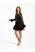 Rochie eleganta de ocazie din dantela premium cu strasuri si volane florale 3D picture - 3