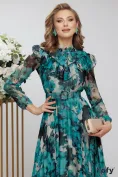 Rochie eleganta de ocazie lunga de LUX din voal fin imprimeu floral verde si margele picture - 2