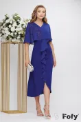 Rochie eleganta de ocazie midi de LUX din tripluvoal albastru aplicatii de cristale picture - 1