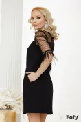 Rochie eleganta de ocazie neagra Fofy croi in A pene naturale la maneci si brosa cu cristale picture - 2