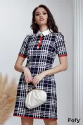 Rochie eleganta Fofy croi in A imprimeu carouri guler alb insertii rosii si nasturi pretiosi picture - 1