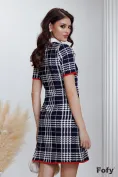 Rochie eleganta Fofy croi in A imprimeu carouri guler alb insertii rosii si nasturi pretiosi picture - 2