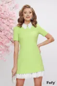 Rochie eleganta Fofy lime cu guler alb brodat cu margele si volane sin voal picture - 2
