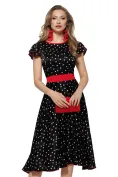 Rochie eleganta Fofy midi  neagră cu imprimeu buline medii albe picture - 1