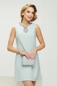 Rochie eleganta retro din tweed bleu premium cu contururi din perle paiete si cristale argintii picture - 2