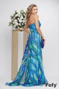 Rochie lunga de ocazie de LUX din voal diafan multicolor cu corset oblic si floare picture - 2