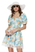 Rochie mini de vara  decoltata cu bust buretat imprimeu floral si aplicatii de dantela picture - 1