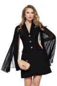 Rochie spectaculoasa neagra tip sacou cu maneci despicate plisate picture - 1