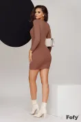 Rochie tricotata decoltata maro premium cu fir discret de lurex buzunare si nasturi aurii picture - 4