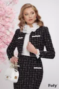 Sacou dama elegant Fofy din tweed premium negru cu carouri si nasuri perla picture - 3