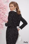 Sacou dama elegant Fofy din tweed premium negru cu carouri si nasuri perla picture - 4