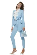 Sacou dama Fofy bleu cu croiala cambrata cu cordon in talie si fara revere picture - 4