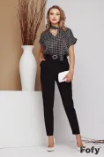 Salopeta dama eleganta premium camasa imprimeu grafic cu pantalon conic picture - 1