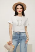 Tricou dama alb premium cu aplicatii perle cristale si funda picture - 1