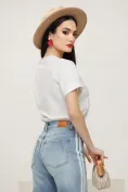 Tricou dama alb premium cu aplicatii perle cristale si funda picture - 3