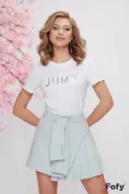 Tricou dama alb premium din bumbac 100% cu imprimeu argintiu 3D JUMP picture - 1