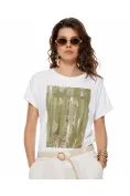 Tricou dama din bumbac premium imprimeu girafe pelicula aurie safari summer 2026 picture - 1
