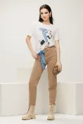 Tricou dama premium negru din bumbac alb cu imprimeu de blugi stilizati si fundita decorativa picture - 2
