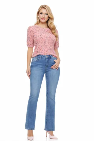 Blugi dama premium evazati albastru deschis elastic talie medie