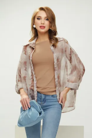 Bluza dama din organza cu cu imprimeu degrade mocha mousse