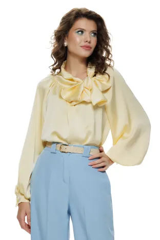 Bluza dama eleganta satinata galbena cu guler retro si funda