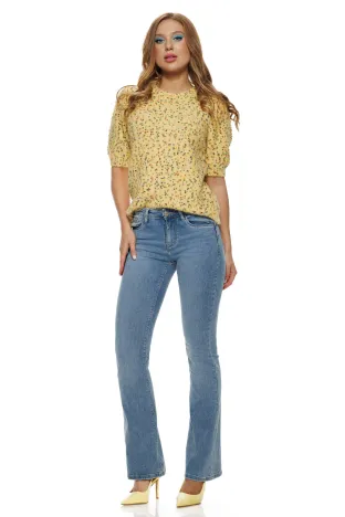 Bluza dama tricotata galben premium cu buline multicolore 3D