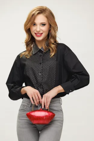 Camasa dama eleganta neagra premium din bumbac 100%  cu aplicatii si strasuri