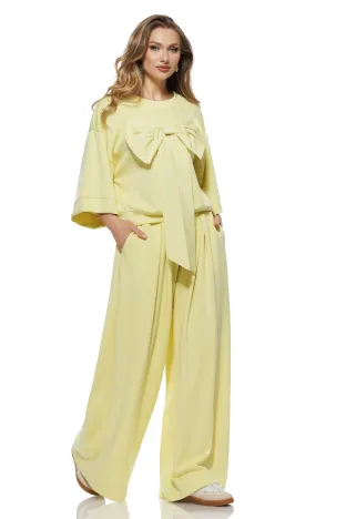 Compleu dama din bumbac premium lime pantalon si bluza cu funda