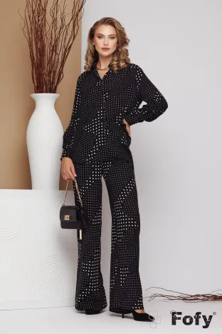 Compleu dama elegant din vascoza premium camasa cu pantalon larg imprimeu buline