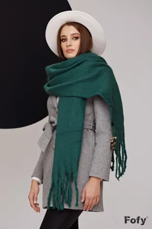 Fular verde premium pufos din vascoza cu franjuri