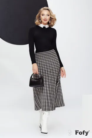 Fusta eleganta din tricot premium plisat cu imprimeu picior de cocos elastic in talie