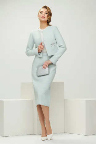 Fusta eleganta midi din tweed bleu premium si captuseala satinata