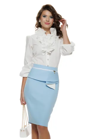 Fusta Fofy baby blue cu peplum asimetric in spirala