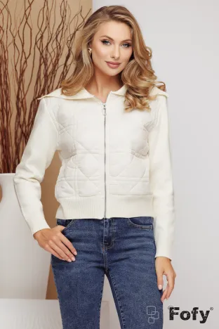 Jacheta dama crem din fas structurat cu spate guler si maneci din tricot cu casmir si angora