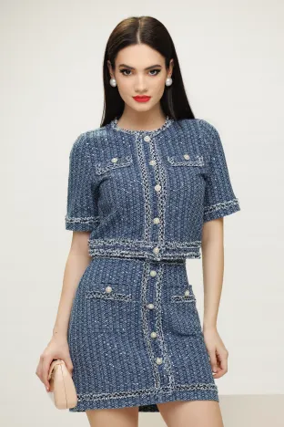 Jacheta dama eleganta din blug cu paiete fine si croi retro