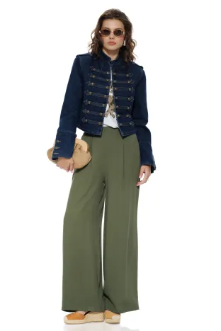 Pantalon dama de vara larg din vascoza premium olive