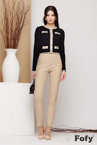 Pantalon dama din piele ecologica bej deschis conic cu centura
