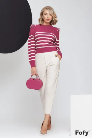 Pantalon dama piele ecologica boyfriend crem cu buzunare laterale