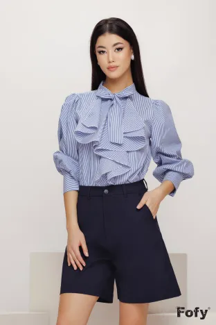 Pantalon dama scurti office premium din bumbac bleumarin usor elastic