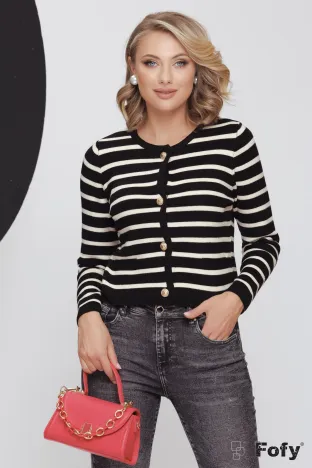 Pulover dama in dungi stil jacheta din tricot premium cu nasturi metalici